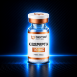 BioMod Kisspeptin 10 mg vial on blue carbon-fiber background